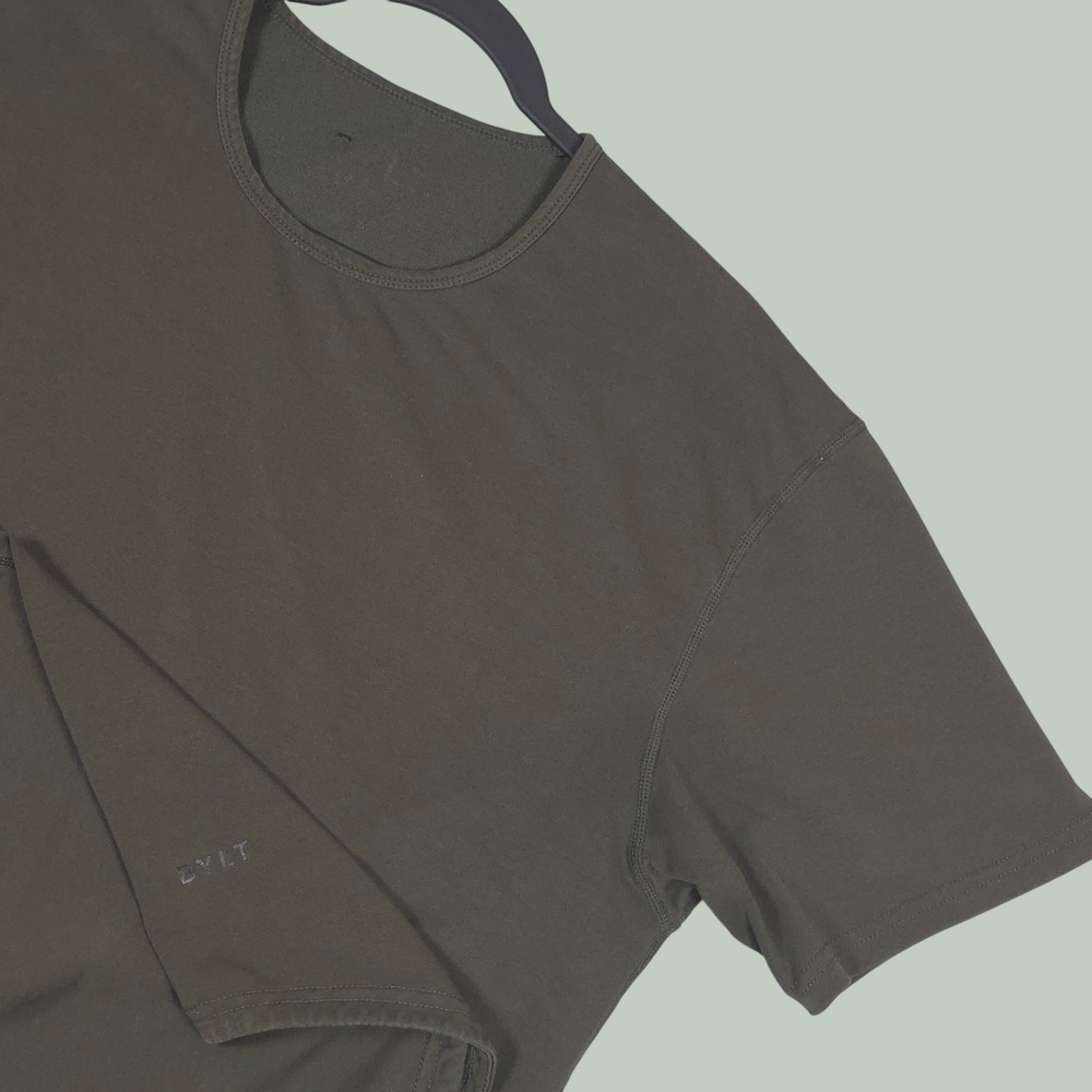 BYLT Mens Large Drop-Cut T-Shirt Dark Olive Green Short Sleeve Performance Gym